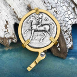 Ancient Greek Dolphin Rider “Boy on the Dolphin” Silver Nomos 14K Gold Pendant