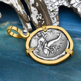 Ancient Greek Dolphin Rider “Boy on the Dolphin” Silver Nomos 14K Gold Pendant