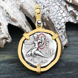 Ancient Greek Dolphin Rider “Boy on the Dolphin” Silver Nomos 14K Gold Pendant