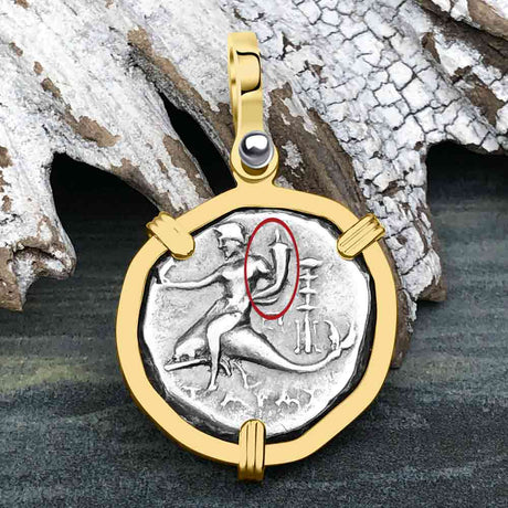 Ancient Greek Dolphin Rider “Boy on the Dolphin” Silver Nomos 14K Gold Pendant