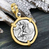 Ancient Greek Dolphin Rider “Boy on the Dolphin” Silver Nomos 14K Gold Pendant