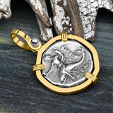 Ancient Greek Dolphin Rider “Boy on the Dolphin” Silver Nomos 14K Gold Pendant