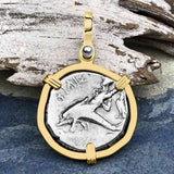 Ancient Greek Dolphin Rider “Boy on the Dolphin” Silver Nomos Zero-Die Axis 14K Gold Pendant