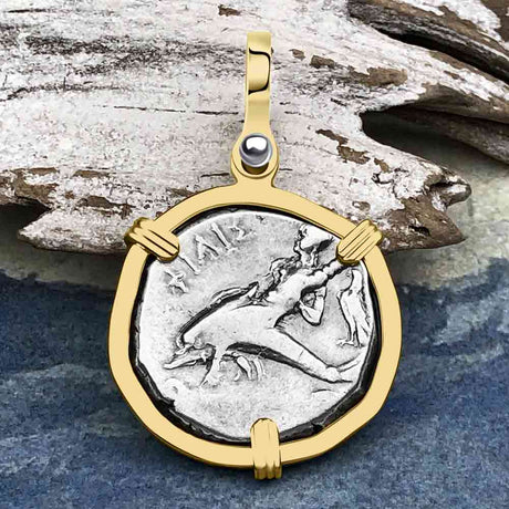 Ancient Greek Dolphin Rider “Boy on the Dolphin” Silver Nomos Zero-Die Axis 14K Gold Pendant