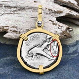 Ancient Greek Dolphin Rider “Boy on the Dolphin” Silver Nomos Zero-Die Axis 14K Gold Pendant