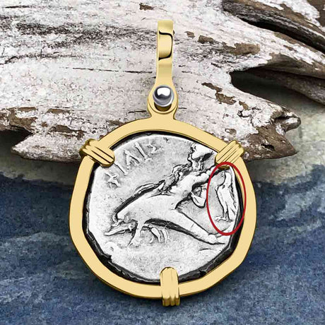 Ancient Greek Dolphin Rider “Boy on the Dolphin” Silver Nomos Zero-Die Axis 14K Gold Pendant