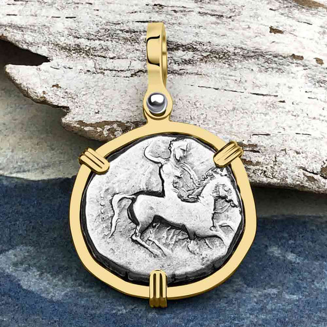 Ancient Greek Dolphin Rider “Boy on the Dolphin” Silver Nomos Zero-Die Axis 14K Gold Pendant
