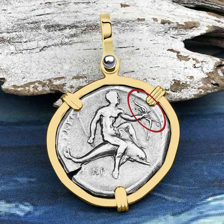 Ancient Greek Dolphin Rider “Boy on the Dolphin” Silver Nomos Zero-Die Axis 14K Gold Pendant