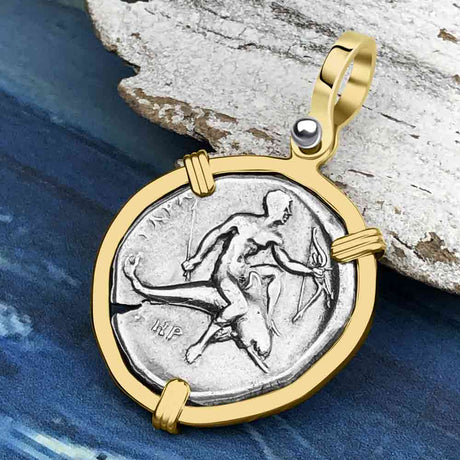 Ancient Greek Dolphin Rider “Boy on the Dolphin” Silver Nomos Zero-Die Axis 14K Gold Pendant