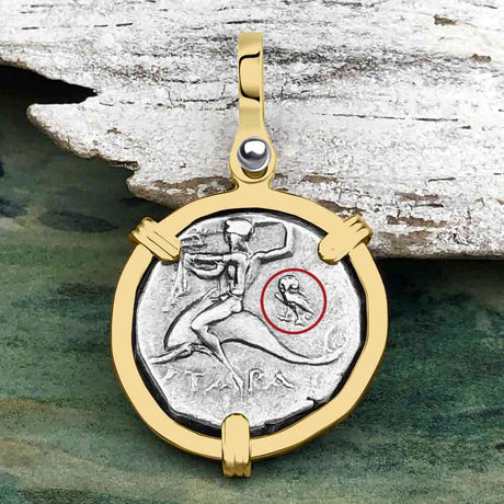 Ancient Greek Dolphin Rider “Boy on the Dolphin” Silver Nomos Zero-Die Axis 14K Gold Pendant