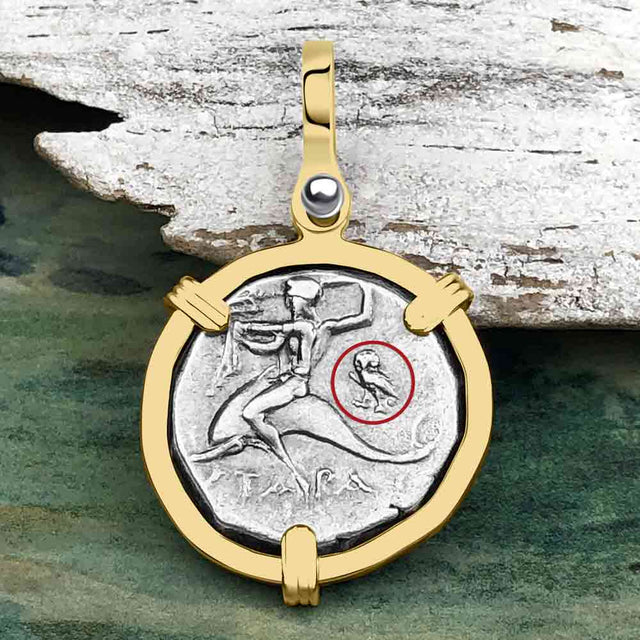 Ancient Greek Dolphin Rider “Boy on the Dolphin” Silver Nomos Zero-Die Axis 14K Gold Pendant