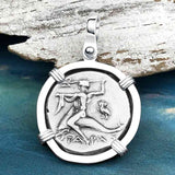 Ancient Greek Dolphin Rider “Boy on the Dolphin” Silver Nomos 14K White Gold Pendant