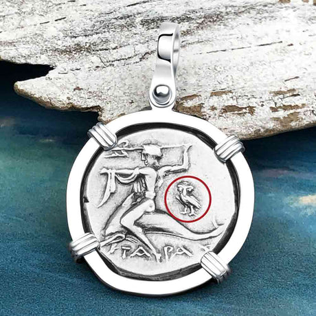 Ancient Greek Dolphin Rider “Boy on the Dolphin” Silver Nomos 14K White Gold Pendant