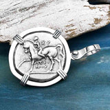 Ancient Greek Dolphin Rider “Boy on the Dolphin” Silver Nomos 14K White Gold Pendant