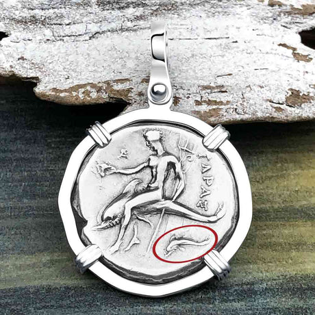 Ancient Greek Dolphin Rider “Boy on the Dolphin” Silver Nomos 14K White Gold Pendan