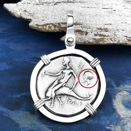 Ancient Greek Dolphin Rider “Boy on the Dolphin” Silver Nomos 14K White Gold Pendant
