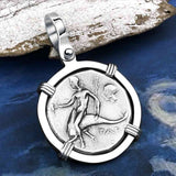 Ancient Greek Dolphin Rider “Boy on the Dolphin” Silver Nomos 14K White Gold Pendant
