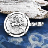 Ancient Greek Dolphin Rider “Boy on the Dolphin” Silver Nomos 14K White Gold Pendant
