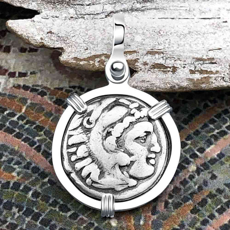Ancient Greek Alexander the Great Silver Drachm Coin Sterling Silver Pendant