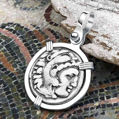 Ancient Greek Alexander the Great Silver Drachm Coin Sterling Silver Pendant