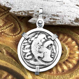 Ancient Greek Alexander the Great Silver Drachm Coin Sterling Silver Pendant