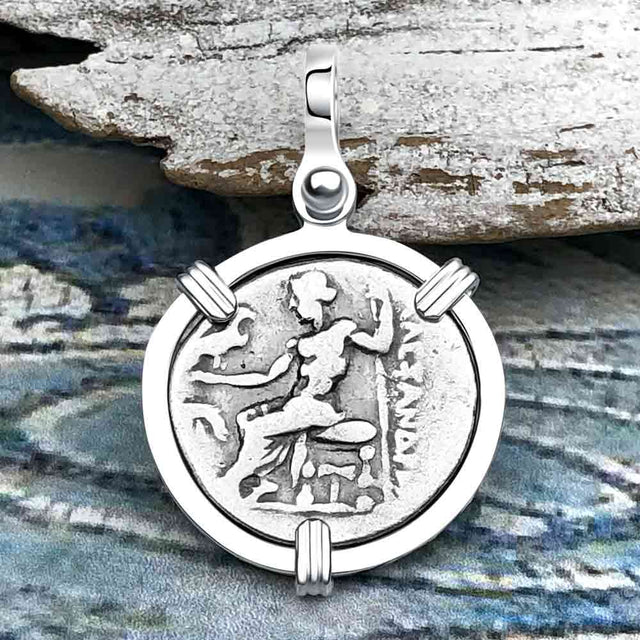 Ancient Greek Alexander the Great Silver Drachm Coin Sterling Silver Pendant