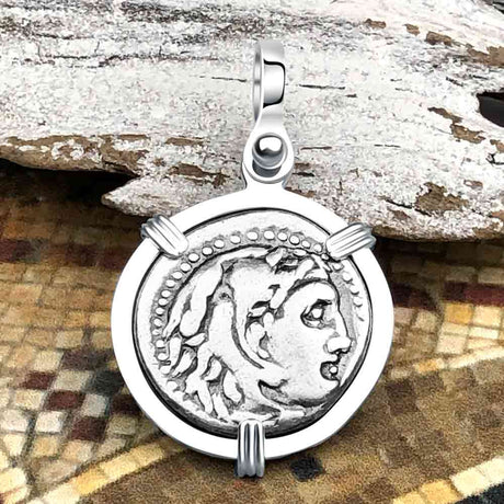 Ancient Greek Alexander the Great Silver Drachm Coin Sterling Silver Pendant