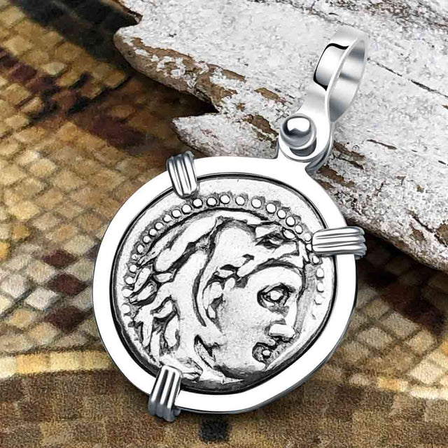 Ancient Greek Alexander the Great Silver Drachm Coin Sterling Silver Pendant