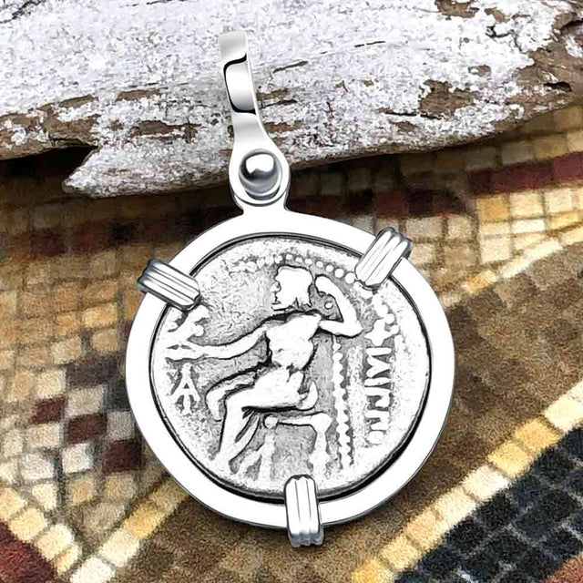 Ancient Greek Alexander the Great Silver Drachm Coin Sterling Silver Pendant