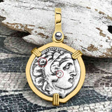 Ancient Greek Alexander the Great Silver Drachm Coin 14K Gold Pendant