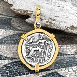 Ancient Greek Alexander the Great Silver Drachm Coin 14K Gold Pendant