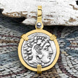 Ancient Greek Alexander the Great Silver Drachm Coin 14K Gold Pendant