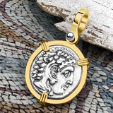 Ancient Greek Alexander the Great Silver Drachm Coin 14K Gold Pendant