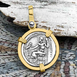 Ancient Greek Alexander the Great Silver Drachm Coin 14K Gold Pendant