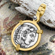 Ancient Greek Alexander the Great Silver Drachm Coin 14K Gold Pendant