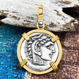 Ancient Greek Alexander the Great Silver Drachm Coin 14K Gold Pendant