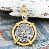 Ancient Greek Gorgon & Anchor Symbols of Protection & Hope Silver Drachm 400 BC 14K Gold Pendant | Artifact #4680