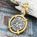Ancient Greek Gorgon & Anchor Symbols of Protection & Hope Silver Drachm 400 BC 14K Gold Pendant | Artifact #4680