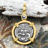 Ancient Greek Gorgon & Anchor Symbols of Protection & Hope Silver Drachm 400 BC 14K Gold Pendant