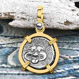 Ancient Greek Gorgon & Anchor Symbols of Protection & Hope Silver Drachm 400 BC 14K Gold Pendant