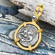 Ancient Greek Gorgon & Anchor Symbols of Protection & Hope Silver Drachm 400 BC 14K Gold Pendant