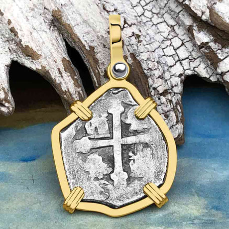 RARE DATED 1715 Fleet Shipwreck Pirate Era Spanish 1 Reale "Piece of 8" 14K Gold Pendant