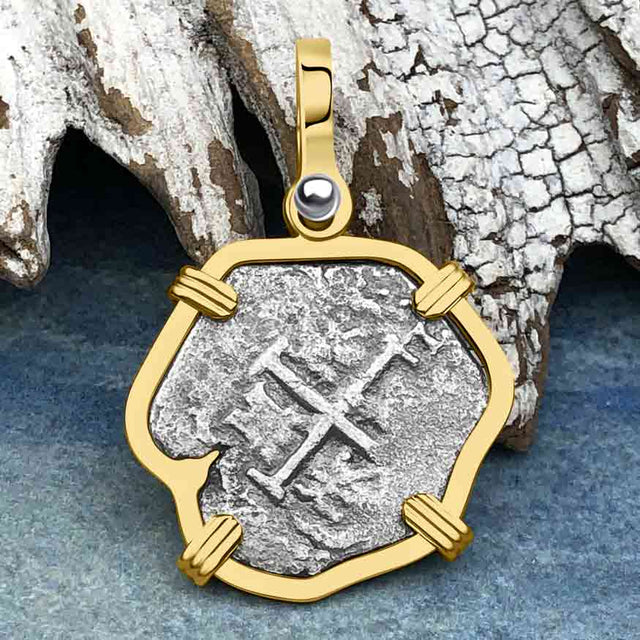Rare Dated 1715 Fleet Shipwreck Spanish 1 Reale "Piece of 8" 14K Gold Pendant 