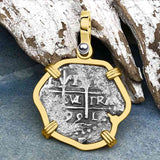 Rare Dated 1715 Fleet Shipwreck Spanish 1 Reale "Piece of 8" 14K Gold Pendant 