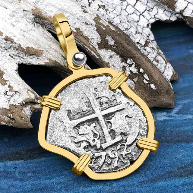RARE DATED 1715 Fleet Shipwreck Spanish 1 Reale "Piece of 8" 14K Gold Pendant