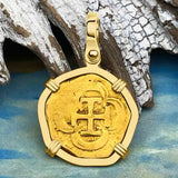 Pirate Era circa 1611 22K Gold One Escudo - the Legendary Doubloon - 18K Gold Pendant