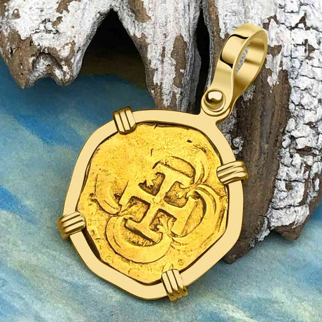 Pirate Era circa 1611 22K Gold One Escudo - the Legendary Doubloon - 18K Gold Pendant