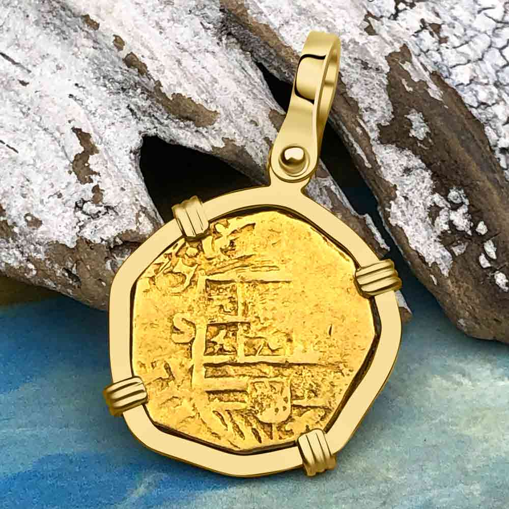 Pirate Era circa 1611 22K Gold One Escudo - the Legendary Doubloon - 18K Gold Pendant