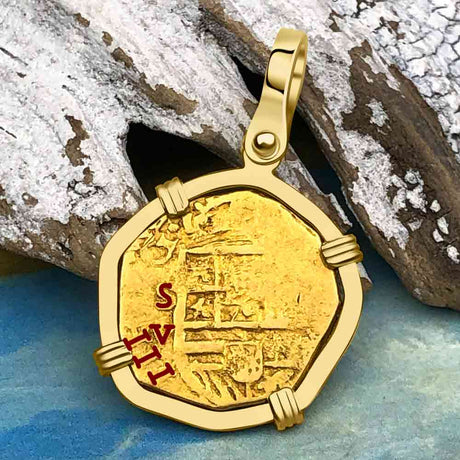 Pirate Era circa 1611 22K Gold One Escudo - the Legendary Doubloon - 18K Gold Pendant