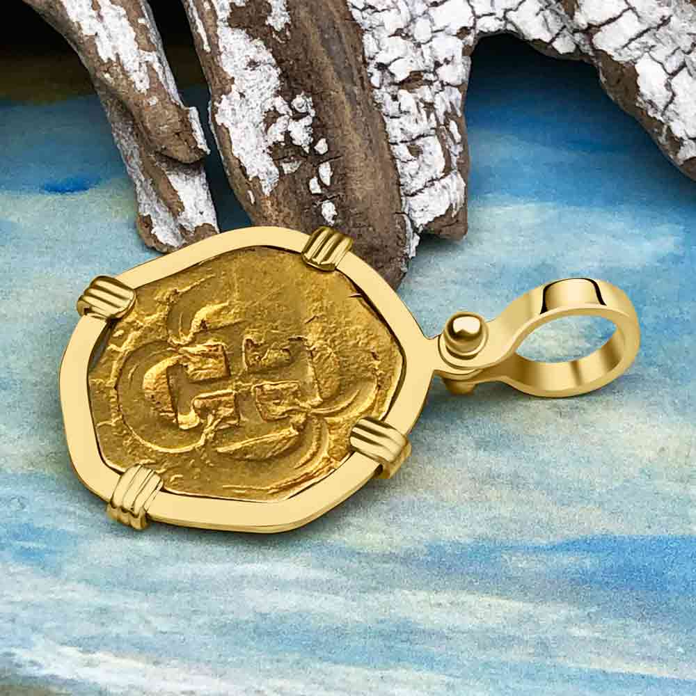 Pirate Era circa 1611 22K Gold One Escudo - the Legendary Doubloon - 18K Gold Pendant